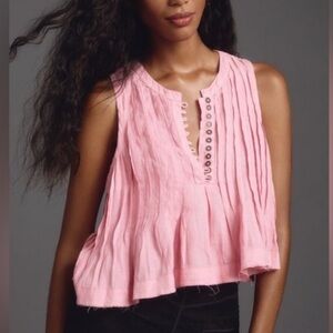 Pink Linen Pleated Anthropologie Tank
